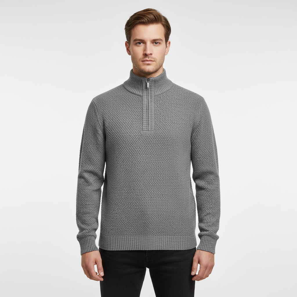 Men's Textured Half-Zip Sweater with High Collar 4