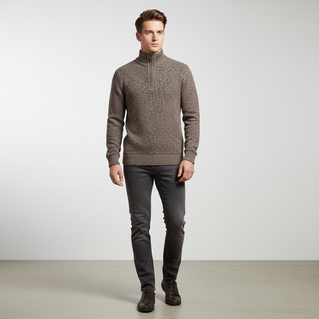Men's Textured Half-Zip Sweater with High Collar 6
