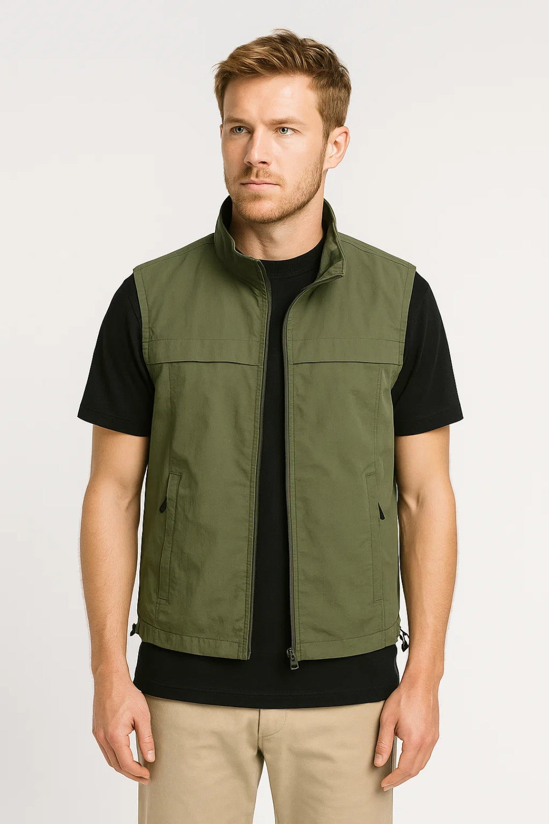 Men's Utility Vest with Stand-Up Collar and Front Zipper 0