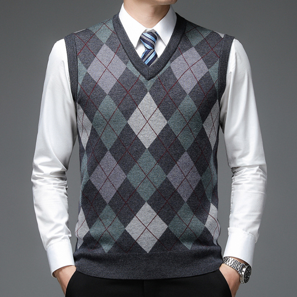 Men's V-Neck Knitted Pullover Vest | Fitted Sleeveless Layering 0