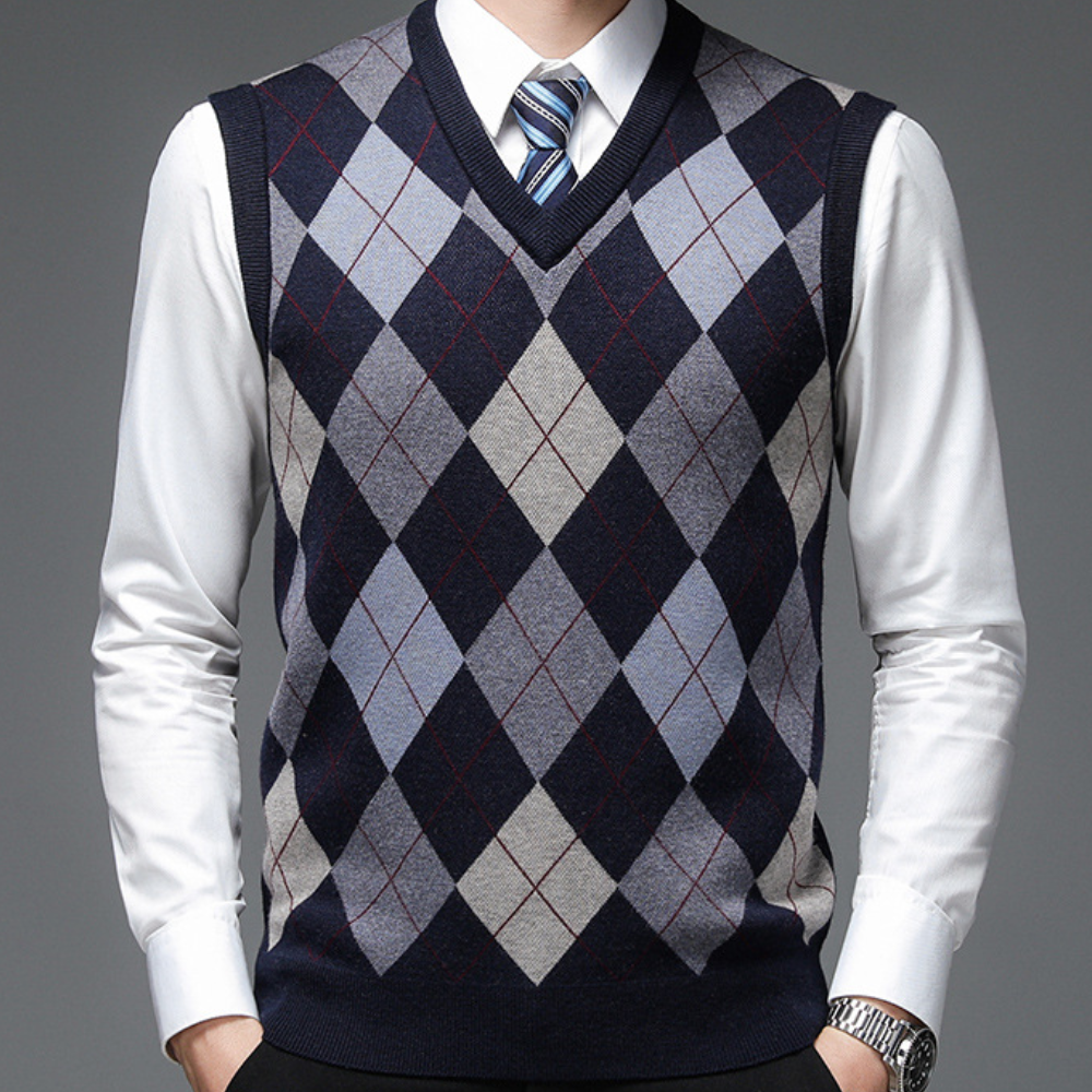 Men's V-Neck Knitted Pullover Vest | Fitted Sleeveless Layering 1
