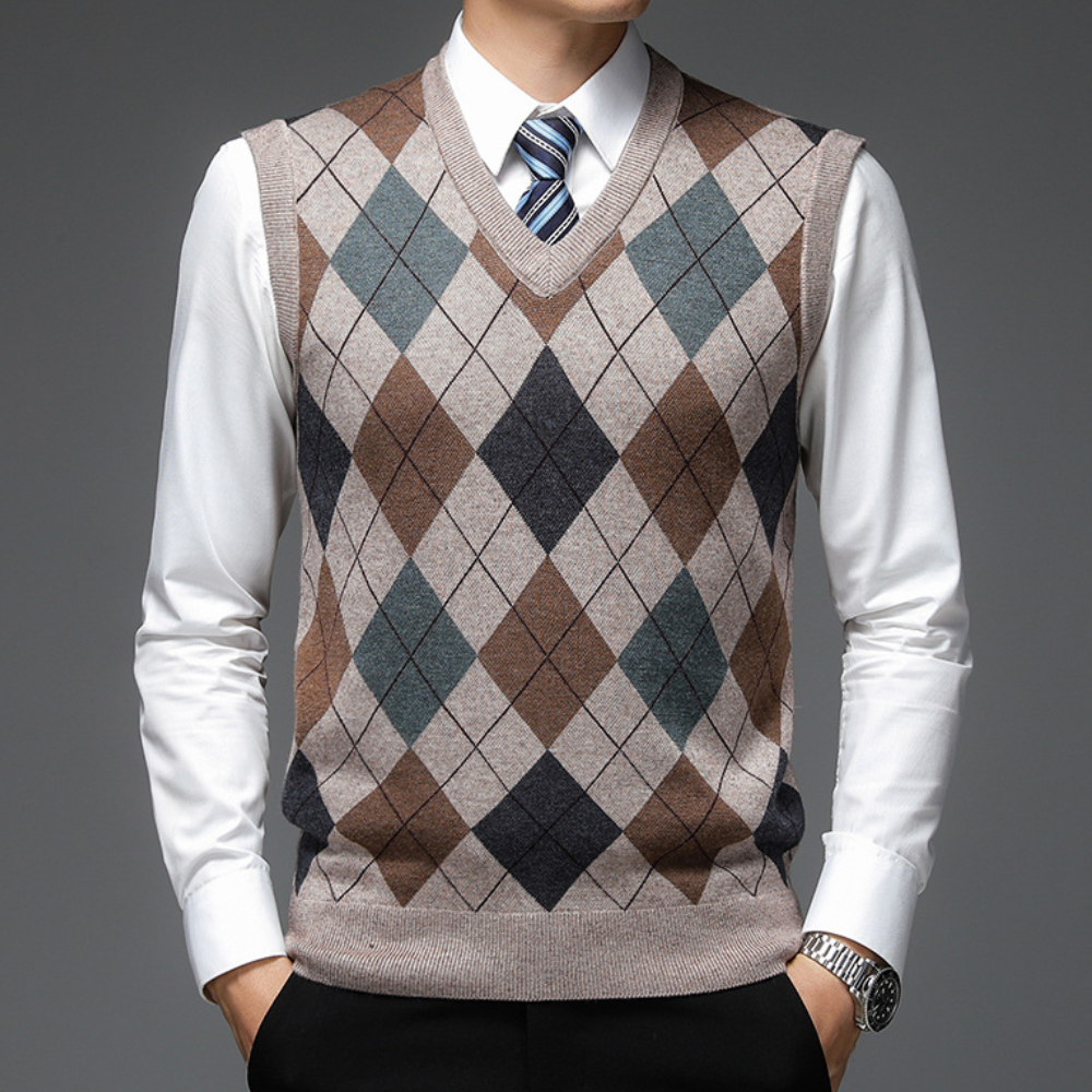 Men's V-Neck Knitted Pullover Vest | Fitted Sleeveless Layering 2