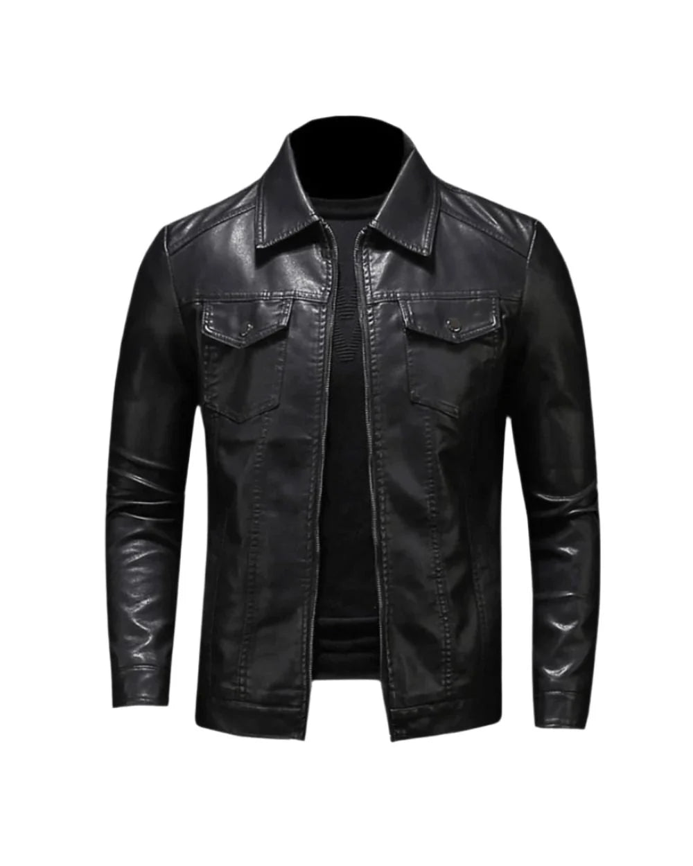 Men's Vegan Leather Jacket | Modern Collared Urban Layer 0
