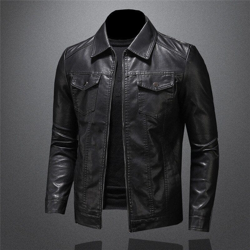 Men's Vegan Leather Jacket | Modern Collared Urban Layer 1