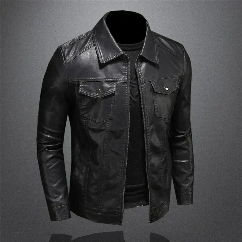 Men's Vegan Leather Jacket | Modern Collared Urban Layer 2