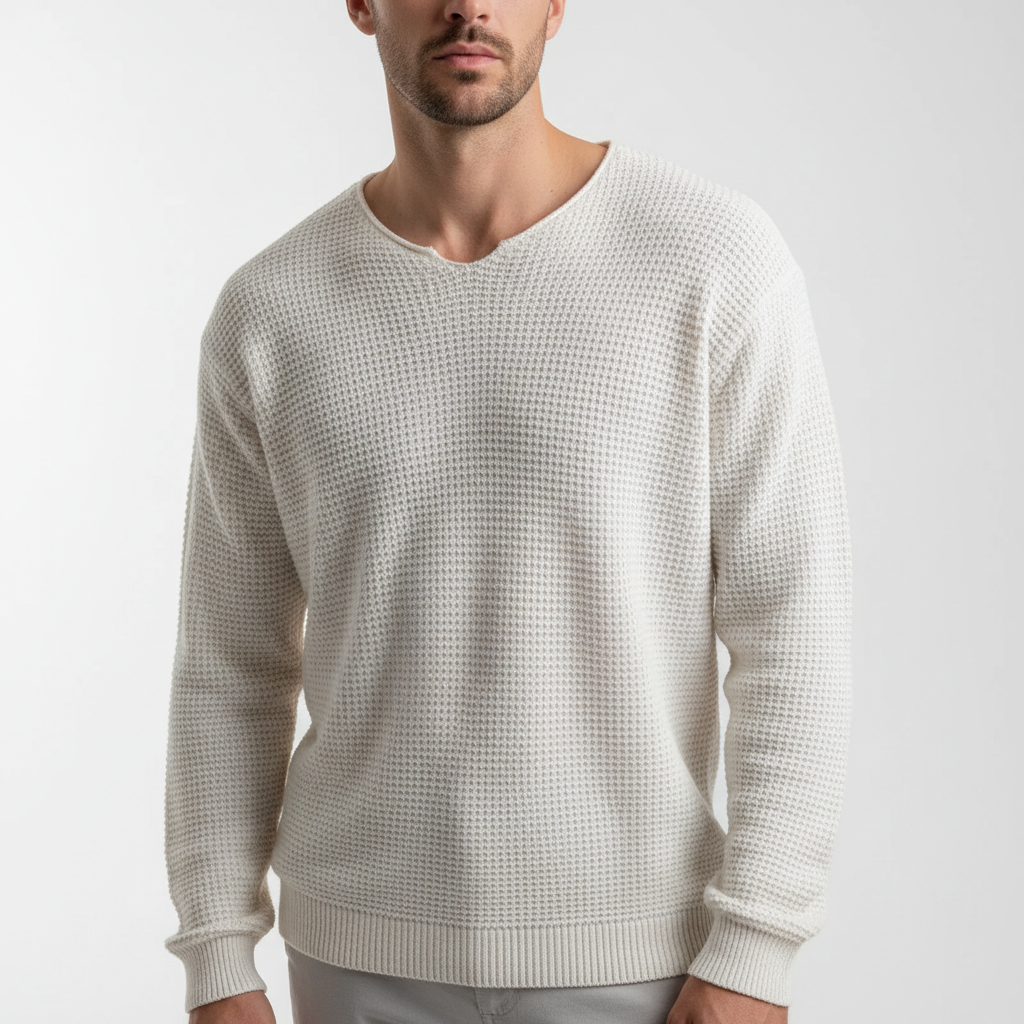Men's Waffle Knit Sweater | Lightweight Round Neck Pullover 0
