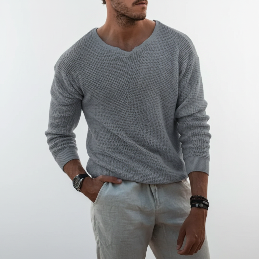 Men's Waffle Knit Sweater | Lightweight Round Neck Pullover 2