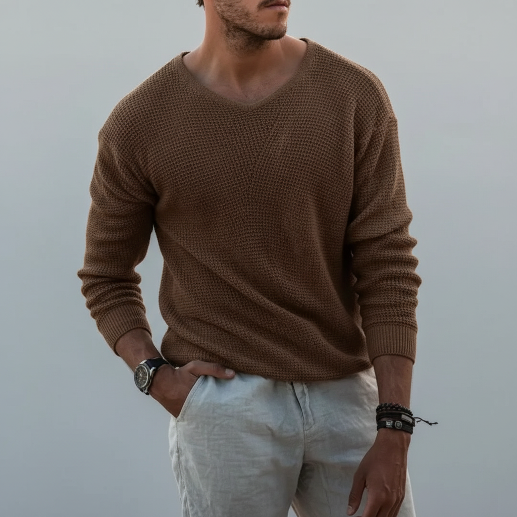 Men's Waffle Knit Sweater | Lightweight Round Neck Pullover 3