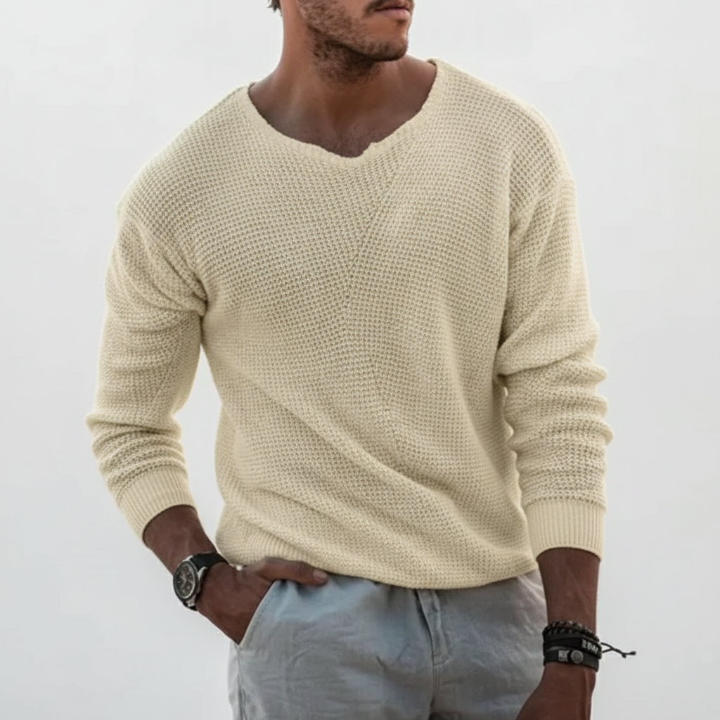 Men's Waffle Knit Sweater | Lightweight Round Neck Pullover 4