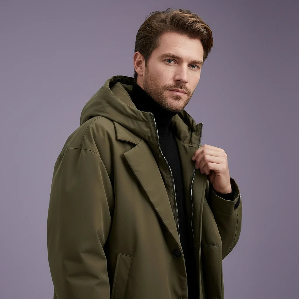 Men's Waterproof Hooded Trench Coat | Long Weather-Resistant Layer 4