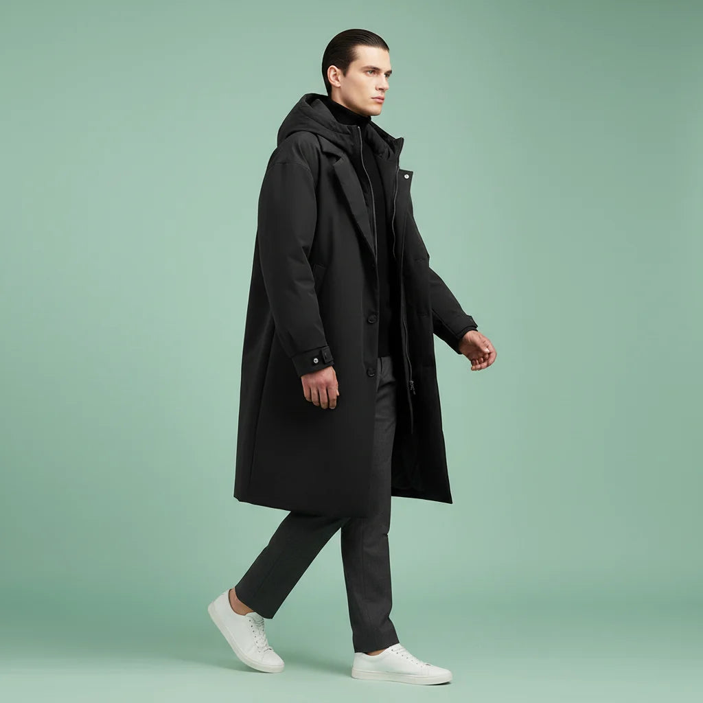 Men's Waterproof Hooded Trench Coat | Long Weather-Resistant Layer 6