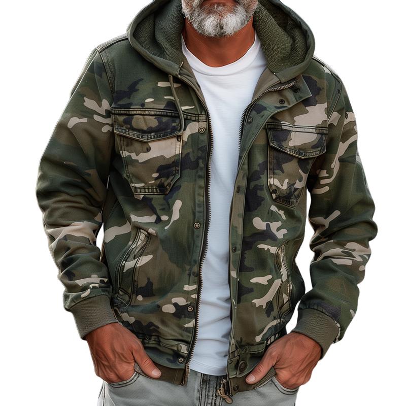 Men's Weather-Resistant Cargo Jacket with Hooded Utility Design 3
