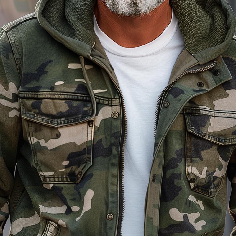 Men's Weather-Resistant Cargo Jacket with Hooded Utility Design 4