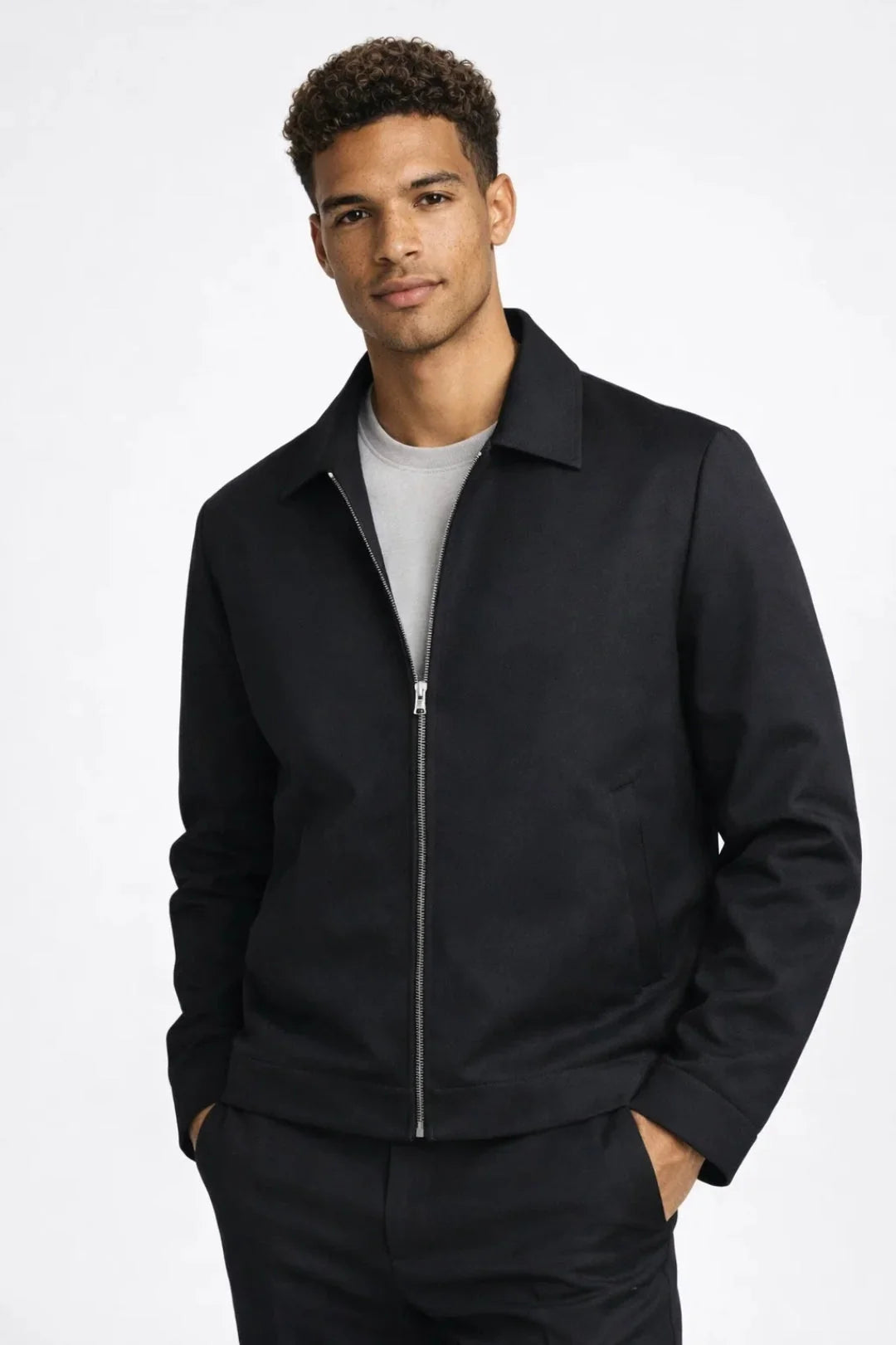 Men's Zip Front Jacket | Slim Fit Casual Layer with Classic Collar 0