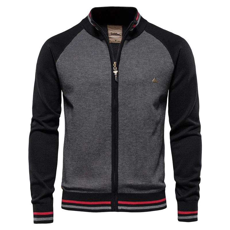 Men's Zip Up Cardigan | Lightweight Two-Tone Layering Jacket 1