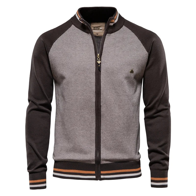 Men's Zip Up Cardigan | Lightweight Two-Tone Layering Jacket 3