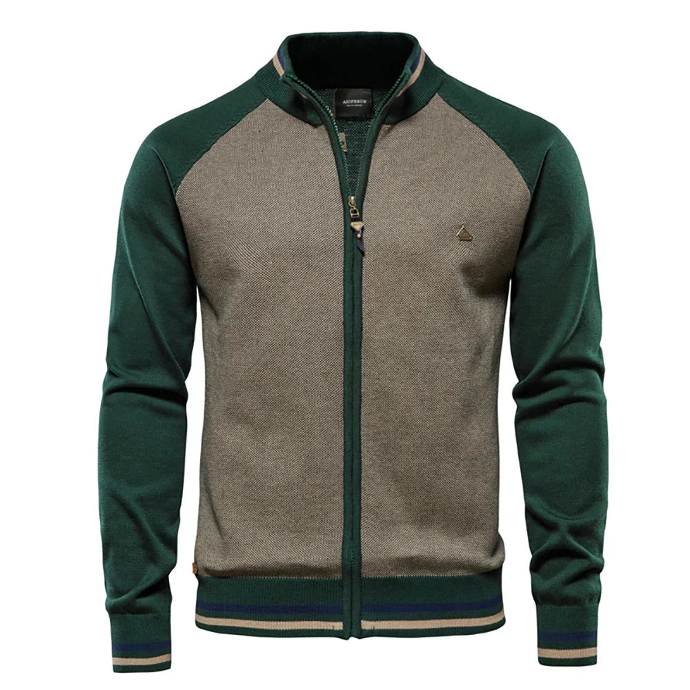 Men's Zip Up Cardigan | Lightweight Two-Tone Layering Jacket 4